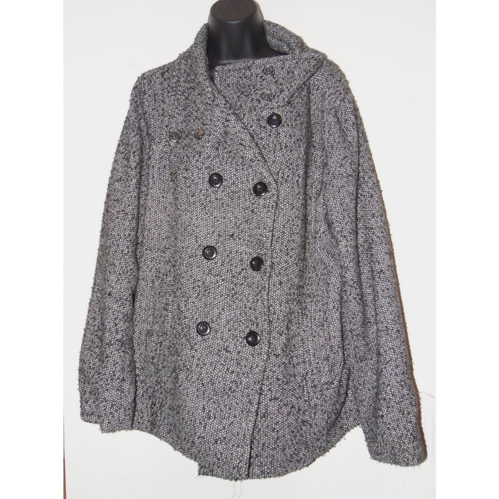 Sebby Collection Lined Tweed Jacket Coat Double Breasted Black Size 1X
